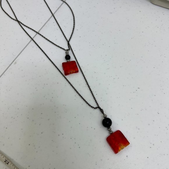 Red Glass Bead‎ Necklace Layered Multi Strand Black Art Beaded Ombre Chain - Picture 2 of 8